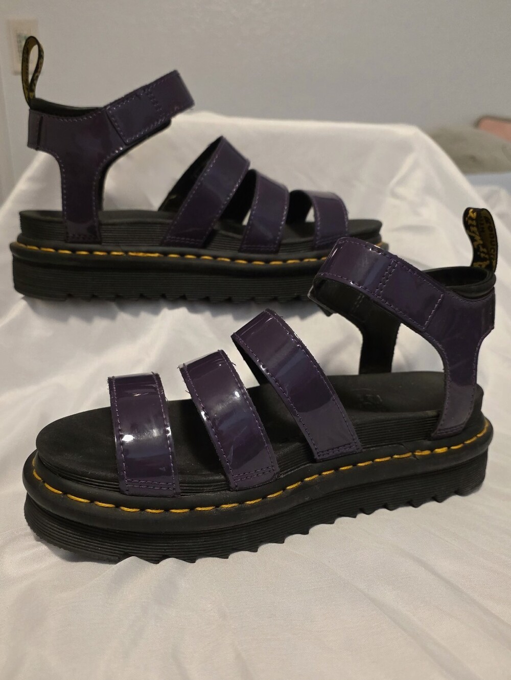 Dr. Martens Purple Leather Blaire Triple-Strap Platform Sandals